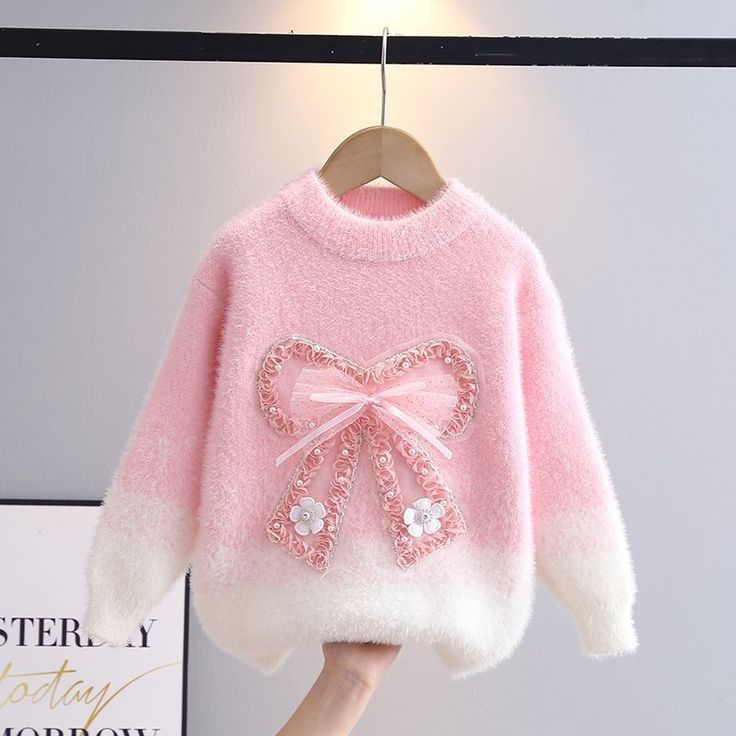 Kids Fluffy Rabbit Wool Knitted Sweater – Bow Design