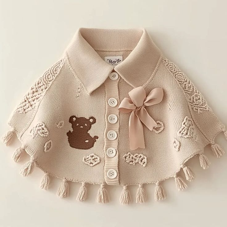 Cute Bear Knitted Poncho for Kids - Soft and Cozy