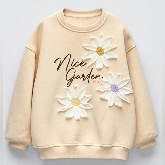 Cute Floral Fleece Sweatshirt for Kids - "Nice Garden" Design