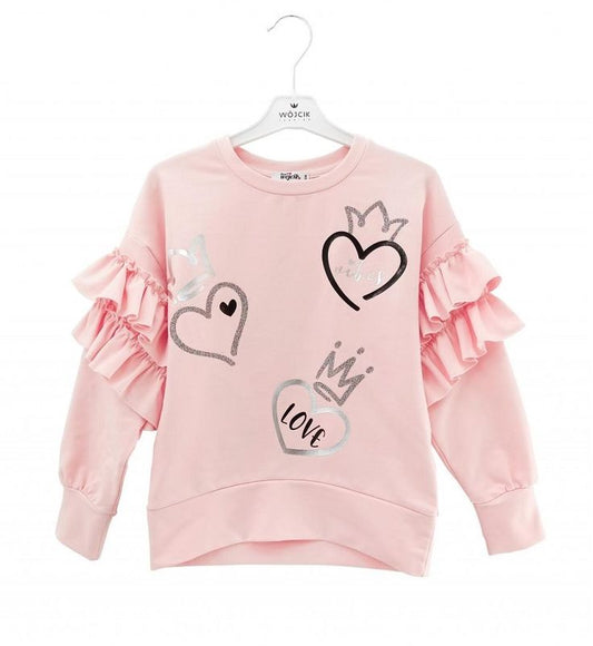 Girls’ Ruffled Fleece Sweatshirt with Heart & Crown Prints