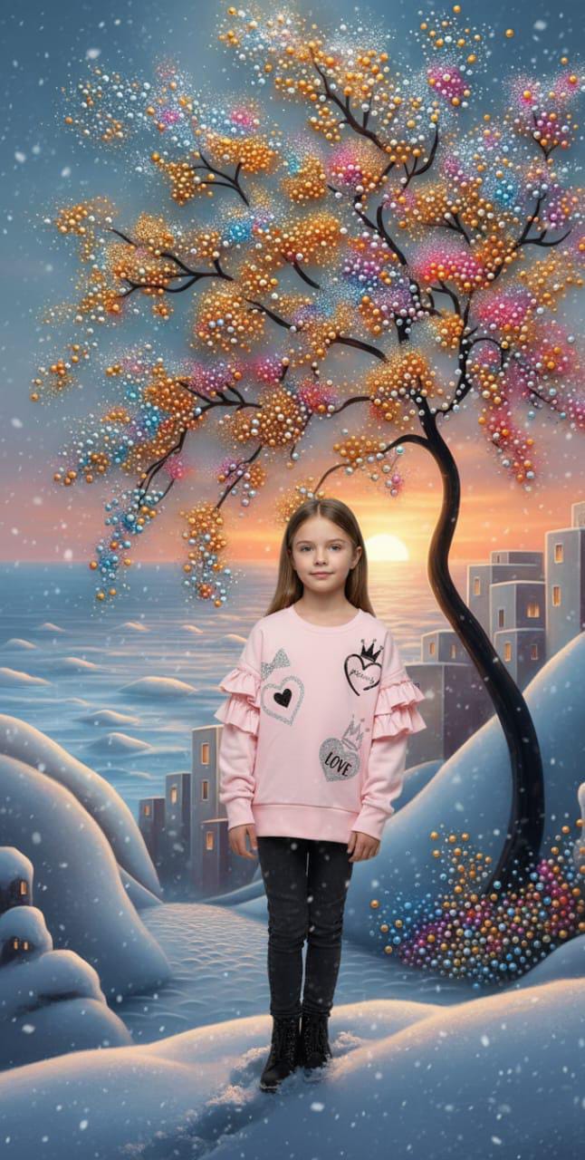 Girls’ Ruffled Fleece Sweatshirt with Heart & Crown Prints