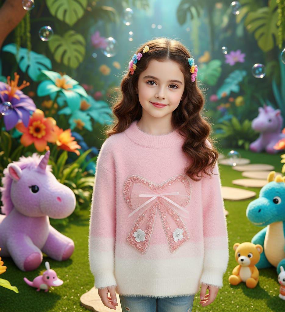 Kids Fluffy Rabbit Wool Knitted Sweater – Bow Design