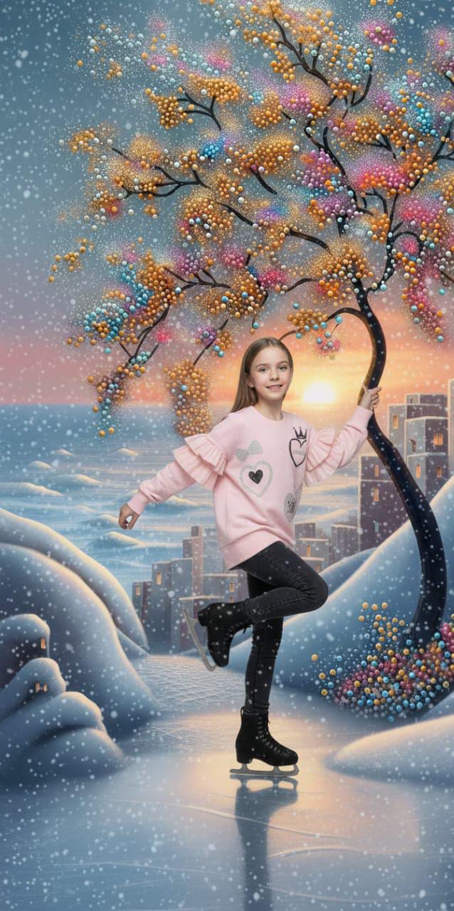 Girls’ Ruffled Fleece Sweatshirt with Heart & Crown Prints