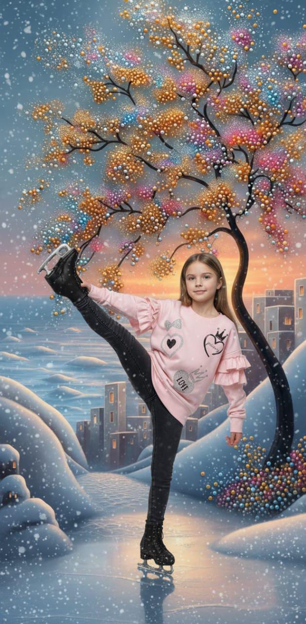 Girls’ Ruffled Fleece Sweatshirt with Heart & Crown Prints